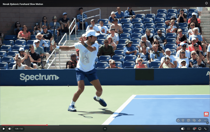Slow-motion tennis groundstroke sequence showing rotational sequencing and racquet lag